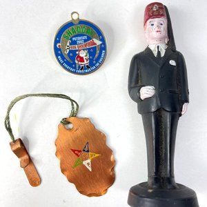 Shriner FreeMason Vtg Fob Statuette Shaddai Potentate Ben Christmas 2002 Pin Lot